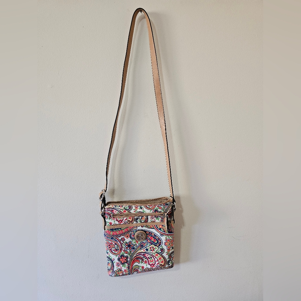 Giani Bernini Saffiano Multi-Color Paisley Print Crossbody Messenger Bag Purse